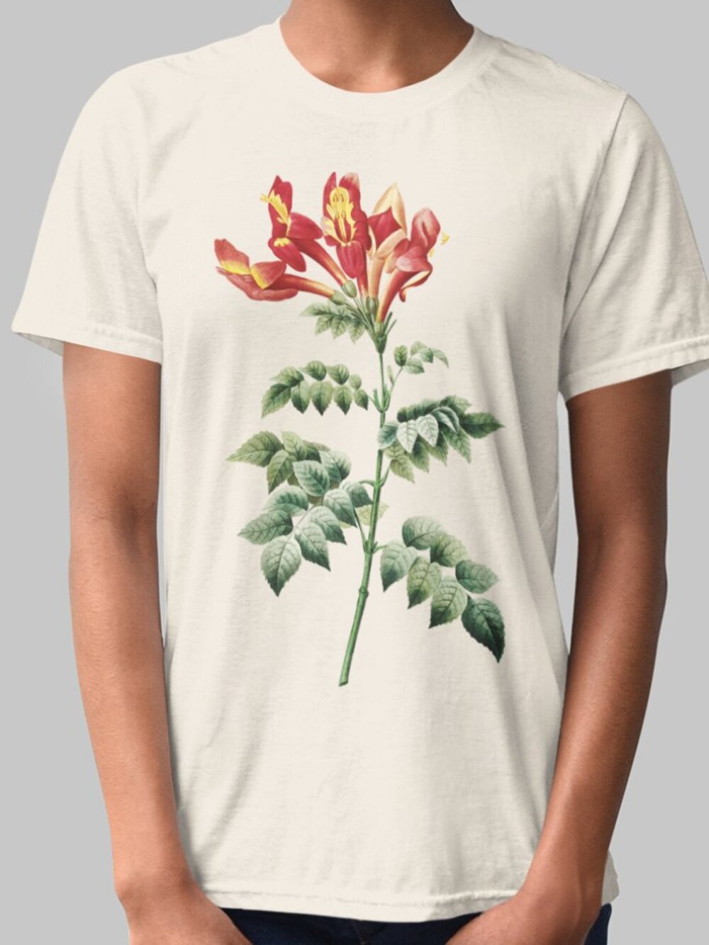 Cape Honeysuckle Vintage Floral Print Short Sleeve Graphic Tee T-shirt S-XXL